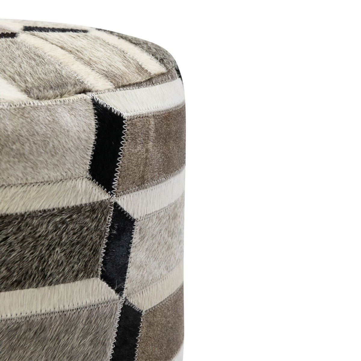 Hocker grau-weiß Kuhfell, Sitzhocker Holz Kuhfell, Hocker rund