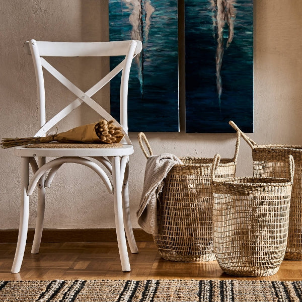 White country-style chair, rattan country-style chair, country-style chair white