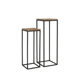Säule schwarz Metall 2er Set, Dekosäule Metall schwarz, Beistelltisch Holz- Metall, Höhe 102 cm