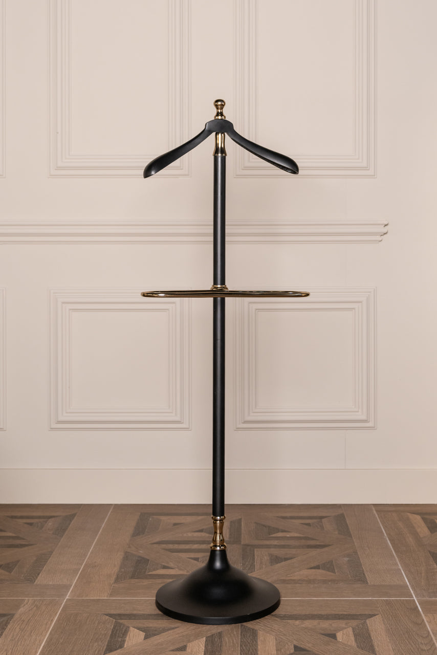 Herrendiener schwarz-Gold, Stehgarderobe schwarz, Garderobe Gold Metall, Höhe 130 cm