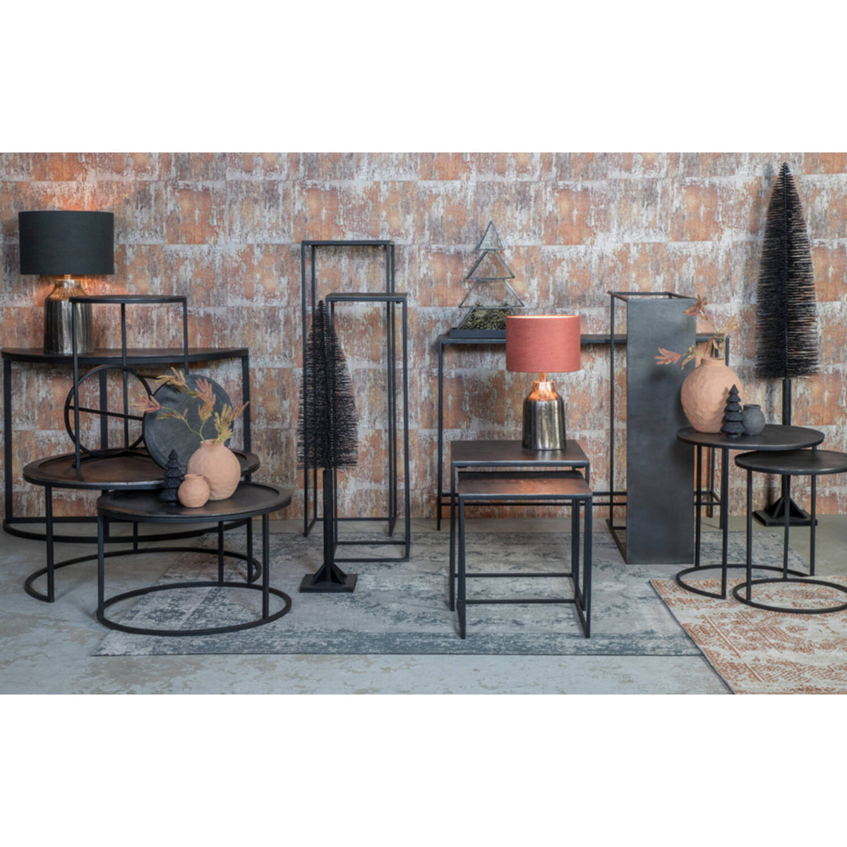 Säule schwarz Metall 2er Set, Dekosäule schwarz Metall, Beistelltisch Metall schwarz, Höhe 100 cm
