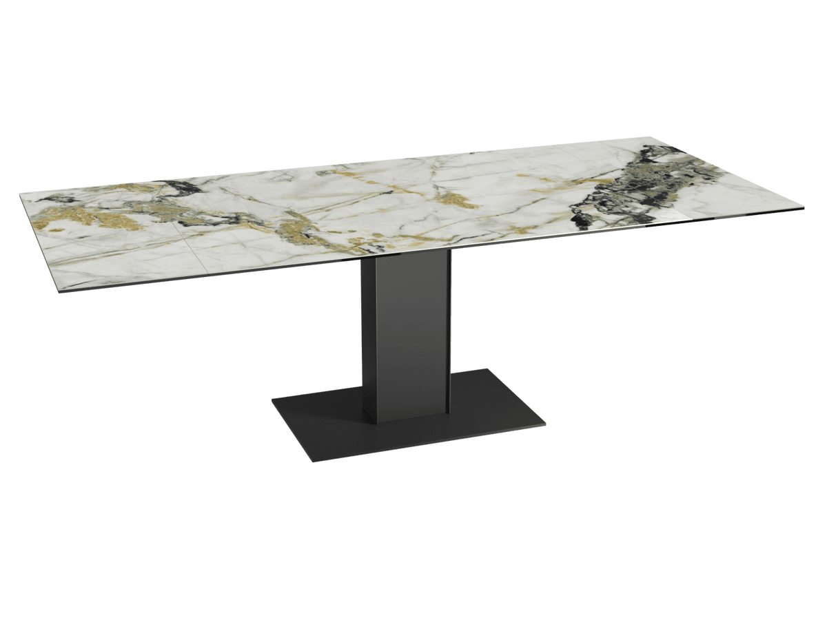 Gold-white ceramic dining table, extendable ceramic table, extendable ceramic dining table, length 150-230 cm