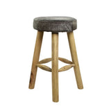 Barhocker Kuhfell grau, Barhocker rund Holz Kuhfell, Sitzhöhe 65 cm