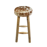 Barhocker Kuhfell braun, Barhocker rund Holz Kuhfell, Sitzhöhe 75 cm