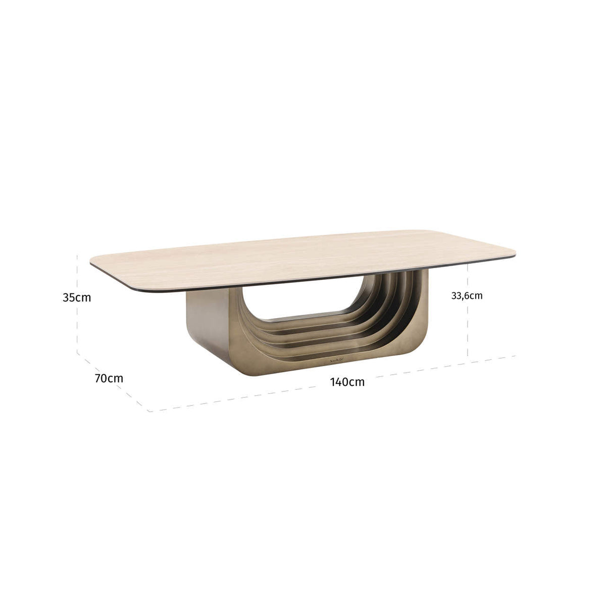 Couchtisch Keramik-Tischplatte, Couchtisch beige, Länge 140 cm