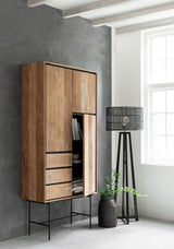 Kleiderschrank Teak Massivholz, Schrank Holz Teak, Wohnzimmerschrank Holz, Breite 100 cm