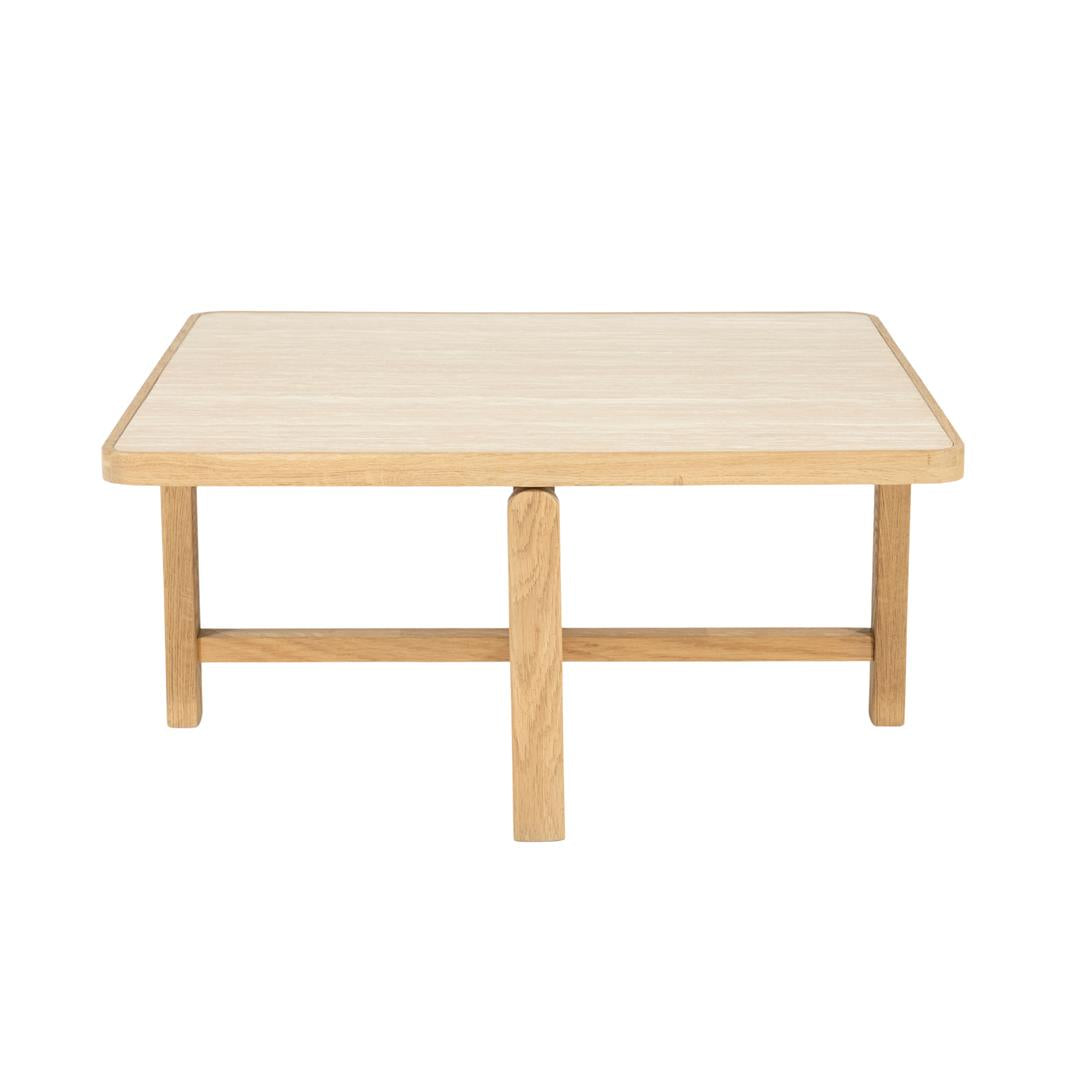 Couchtische Travertin Eiche furniert, quadratischer Couchtisch Eiche-Travertin, Maße 80x80 cm