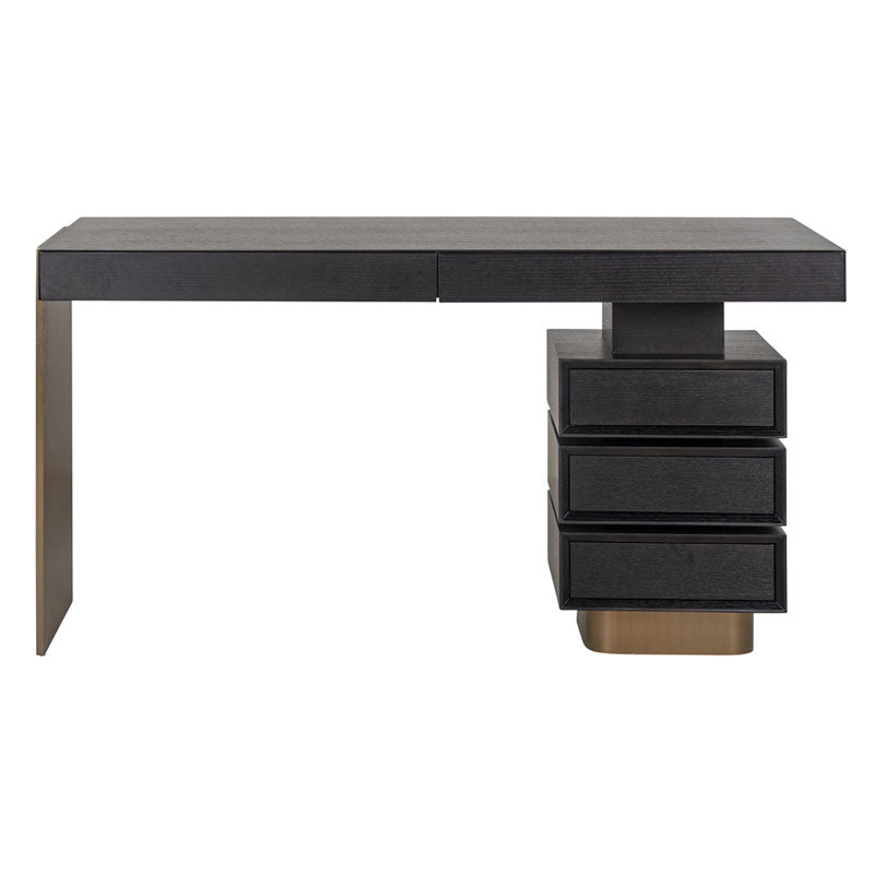 Schreibtisch schwarz, Schreibtisch mit Schubladen, Länge 140 cm