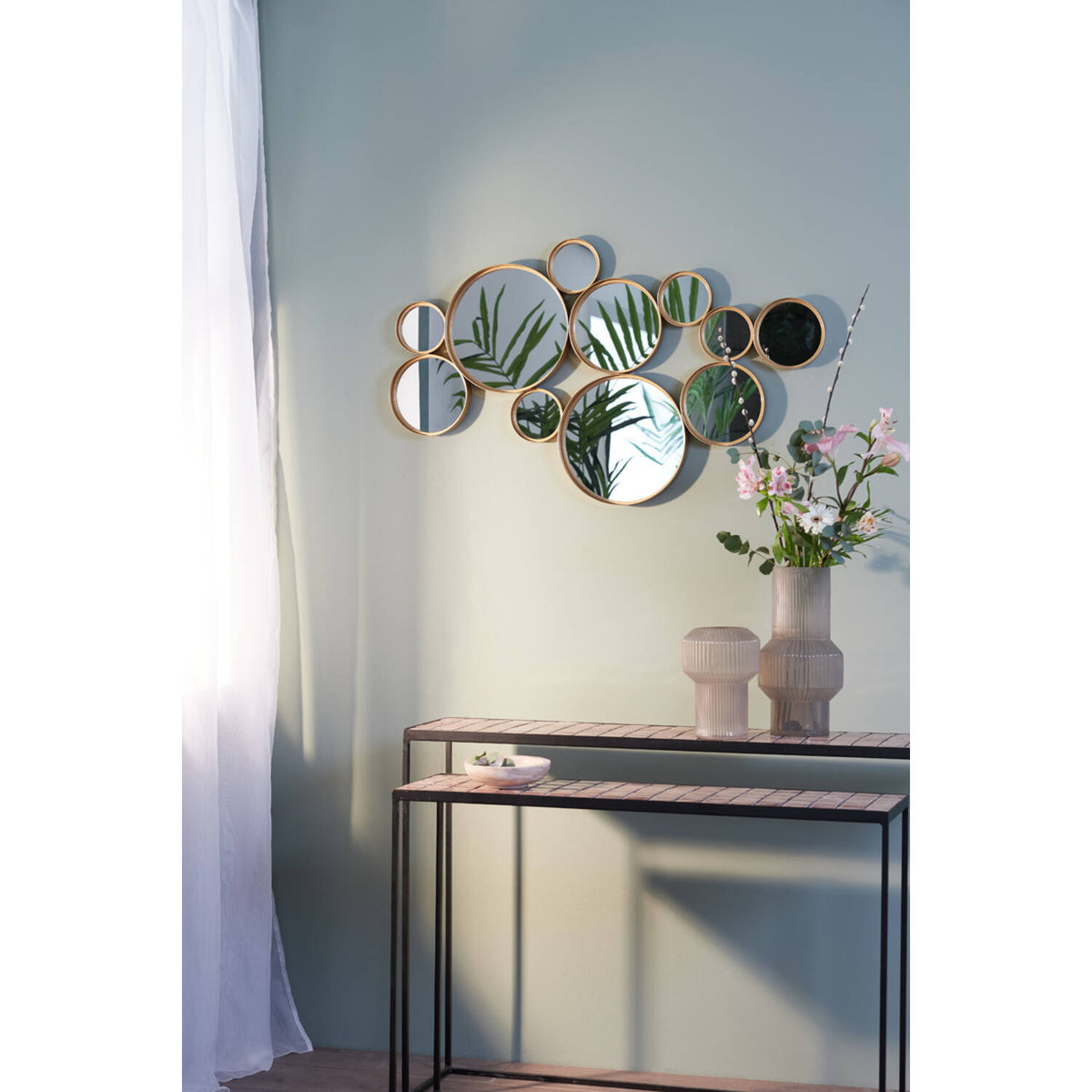 Spiegel rund Gold, Wandspiegel rund Gold, Wandspiegel Metall rund, Höhe 99 cm