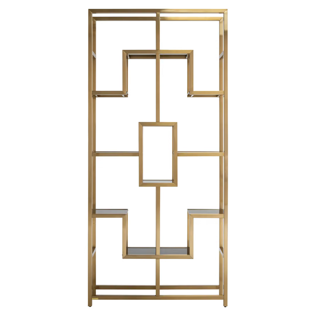 Regal Gold Metall, Metall-Glas Wandregal Gold, Bücherregal Gold, Höhe 230 cm