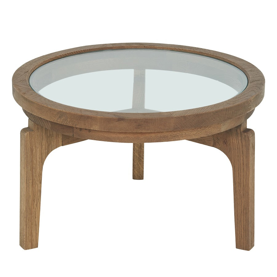 Beistelltisch Eiche Holz-Glas rund, runder Beistelltisch Eiche-Glas, Durchmesser 60 cm