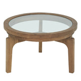 Beistelltisch Eiche Holz-Glas rund, runder Beistelltisch Eiche-Glas, Durchmesser 60 cm