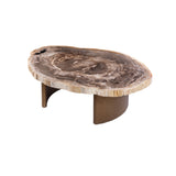 Couchtisch versteinertes Holz, Couchtisch beige-braun rund, Länge 120 cm