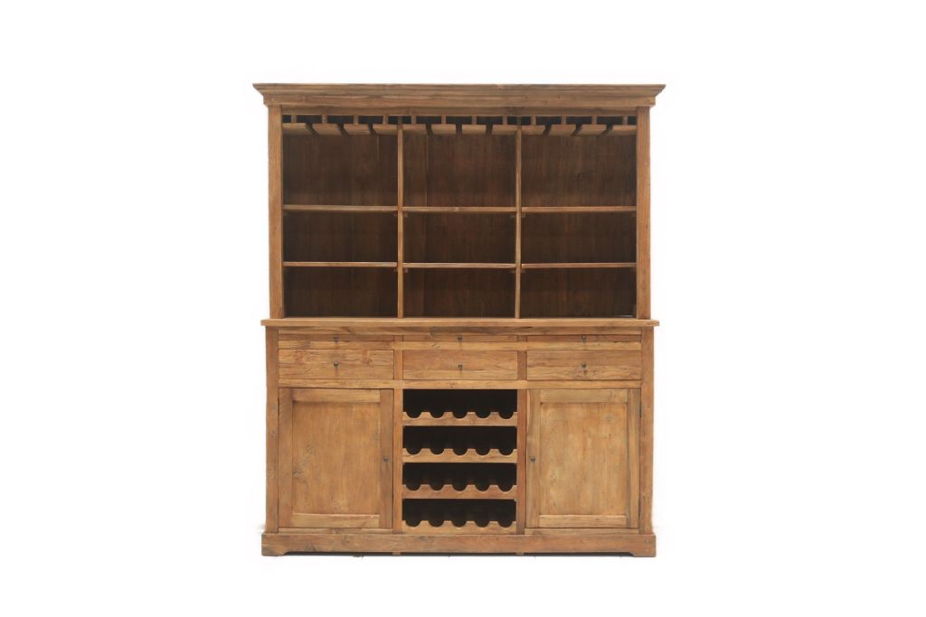 Weinschrank Holz Teak, Weinregal Teak, Weinbar Teakholz, Breite 180 cm