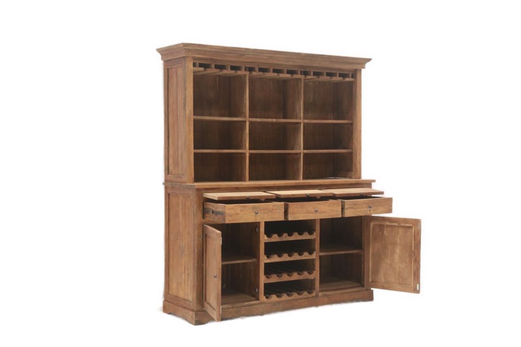 Weinschrank Holz Teak, Weinregal Teak, Weinbar Teakholz, Breite 180 cm