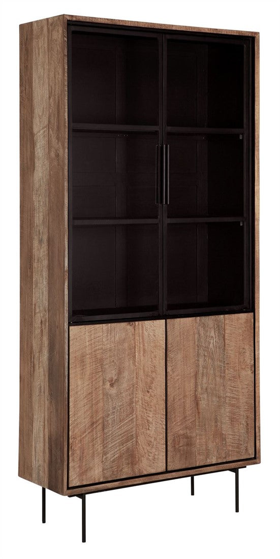 Solid wood display cabinet, display cabinet with metal doors, metal and wood crockery cabinet, width 140 cm