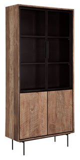 Solid wood display cabinet, display cabinet with metal doors, metal and wood crockery cabinet, width 140 cm