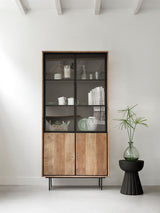 Solid wood display cabinet, display cabinet with metal doors, metal and wood crockery cabinet, width 140 cm