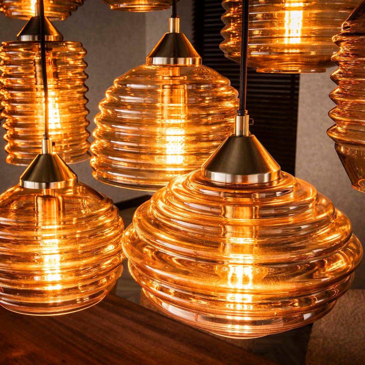 Pendelleuchte Glas, Hängelampe Glas braun, Hängeleuchte 15 Flammig, Breite 150 cm