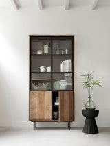 Solid wood display cabinet, display cabinet with metal doors, metal and wood crockery cabinet, width 140 cm