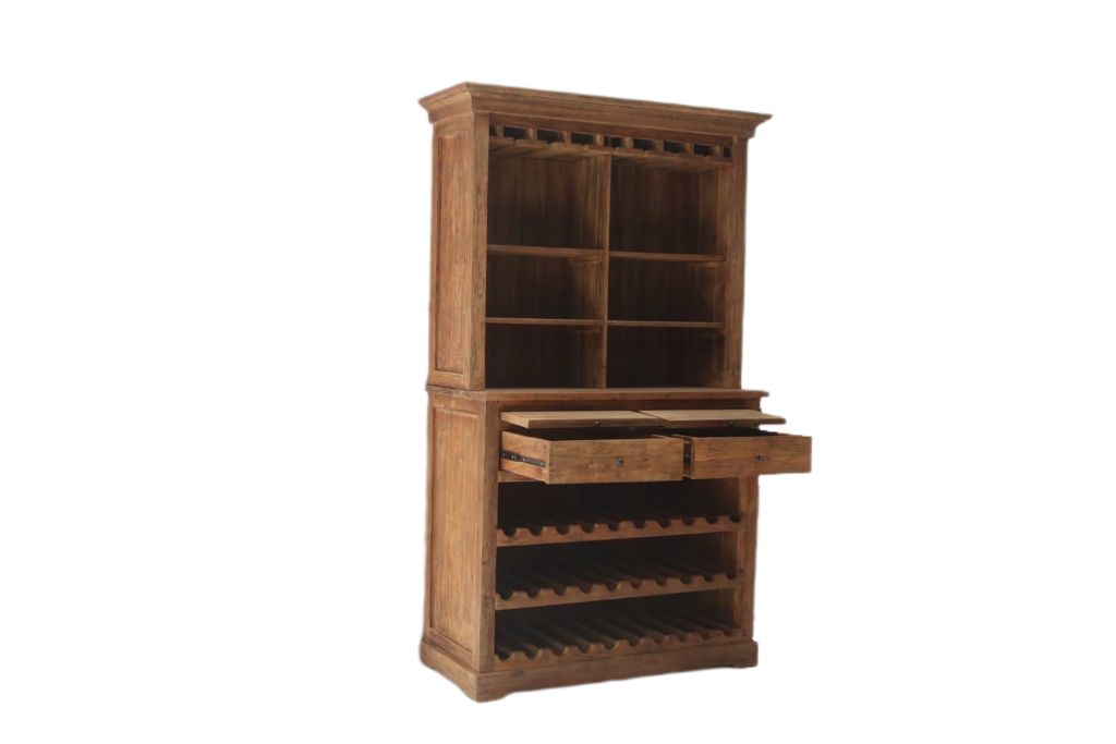 Weinschrank Holz Teak, Weinregal Teak, Weinbar Teakholz, Breite 120 cm
