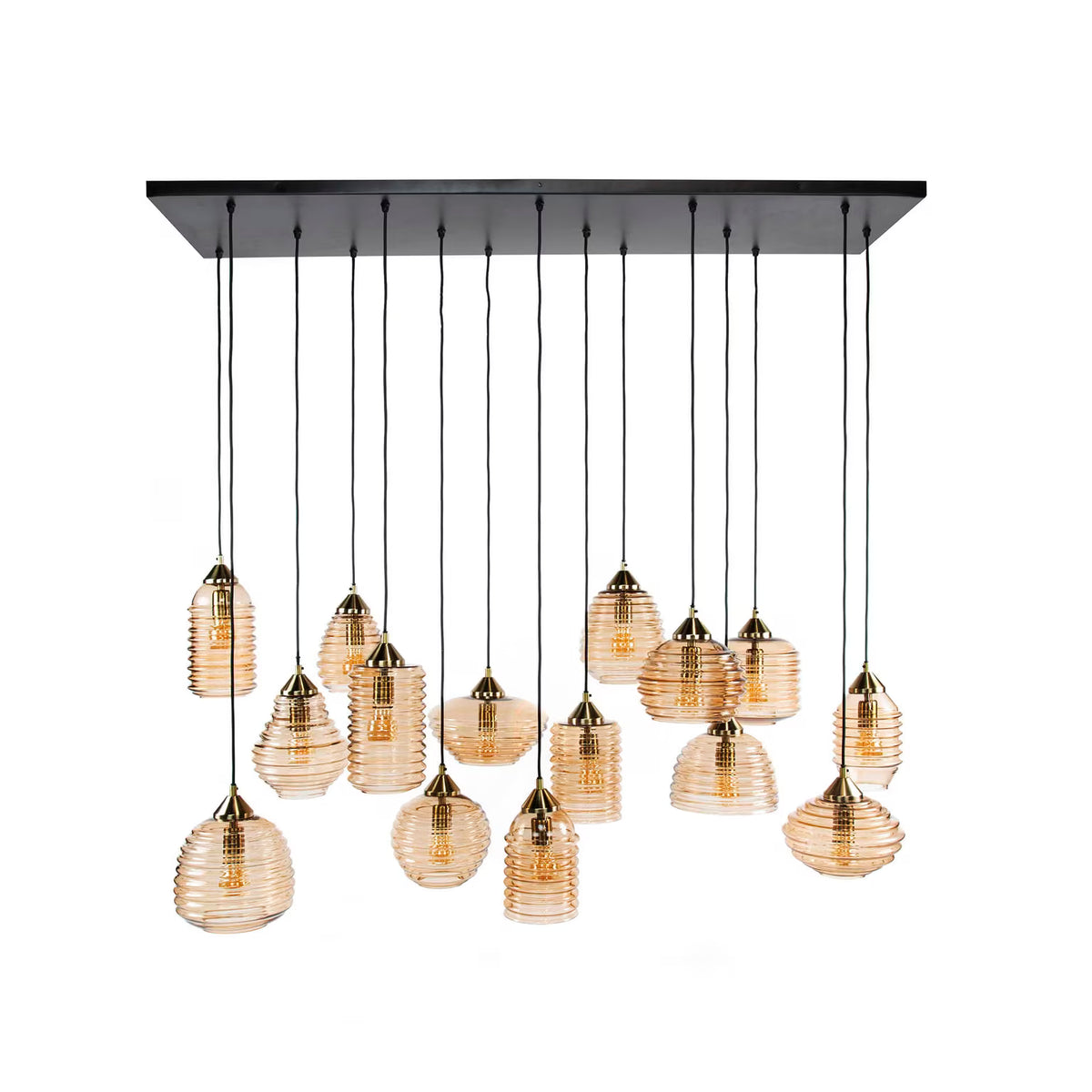 Pendelleuchte Glas, Hängelampe Glas braun, Hängeleuchte 15 Flammig, Breite 150 cm