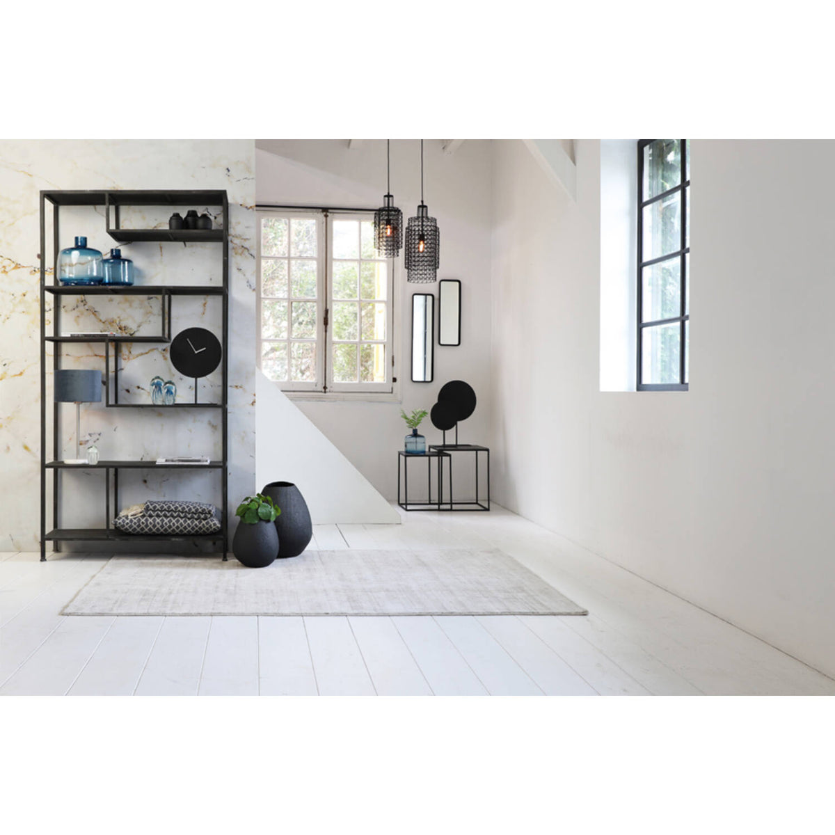 Metal shelf black industrial design, metal bookcase black, width 100 cm