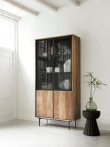 Solid wood display cabinet, display cabinet with metal doors, metal and wood crockery cabinet, width 140 cm