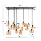 Pendelleuchte Glas, Hängelampe Glas braun, Hängeleuchte 15 Flammig, Breite 150 cm