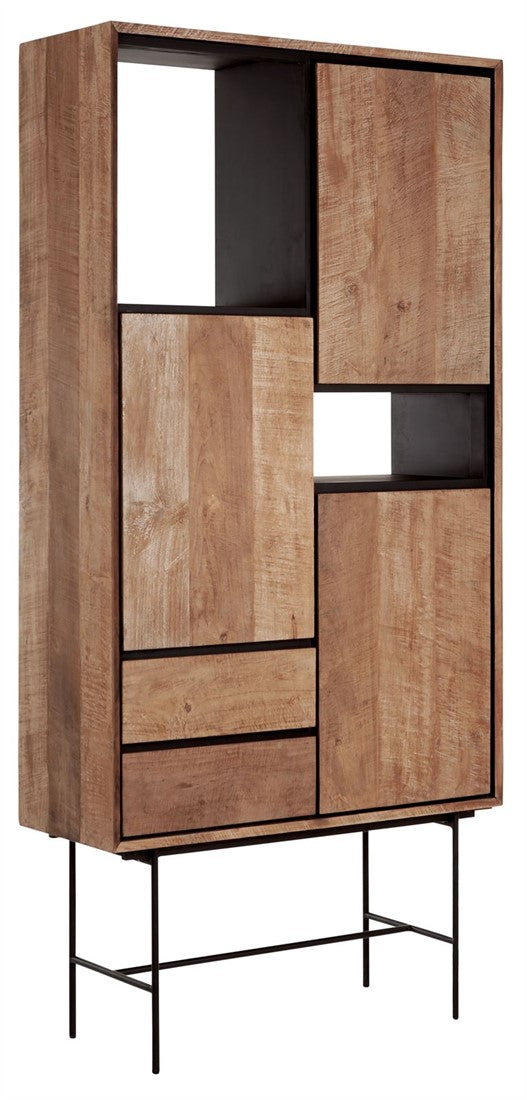 Solid wood display cabinet, display cabinet with metal doors, metal and wood crockery cabinet, width 100 cm