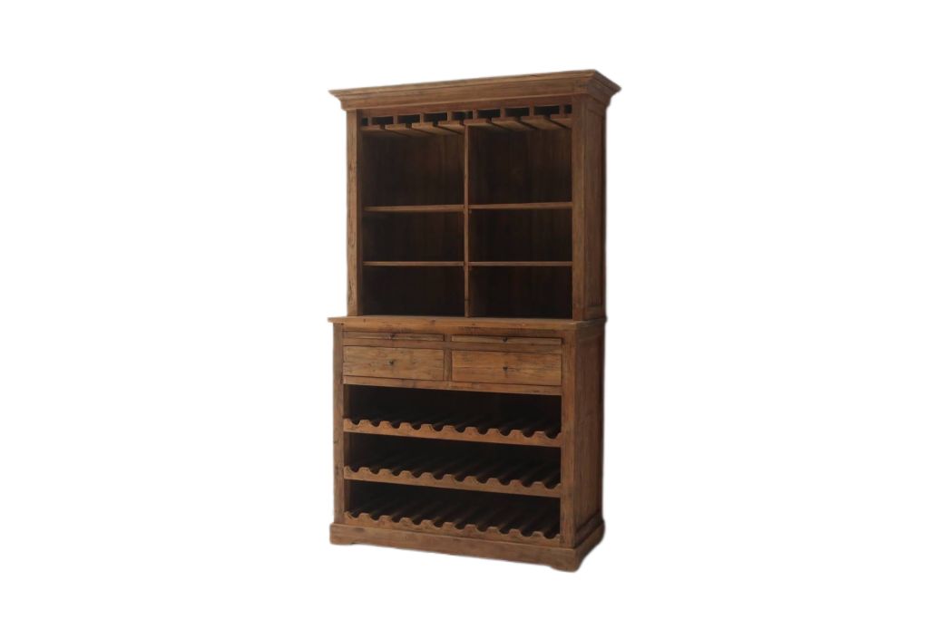 Weinschrank Holz Teak, Weinregal Teak, Weinbar Teakholz, Breite 120 cm