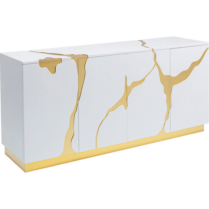 Sideboard weiß-Gold, Anrichte Gold weiß, Breite 160 cm