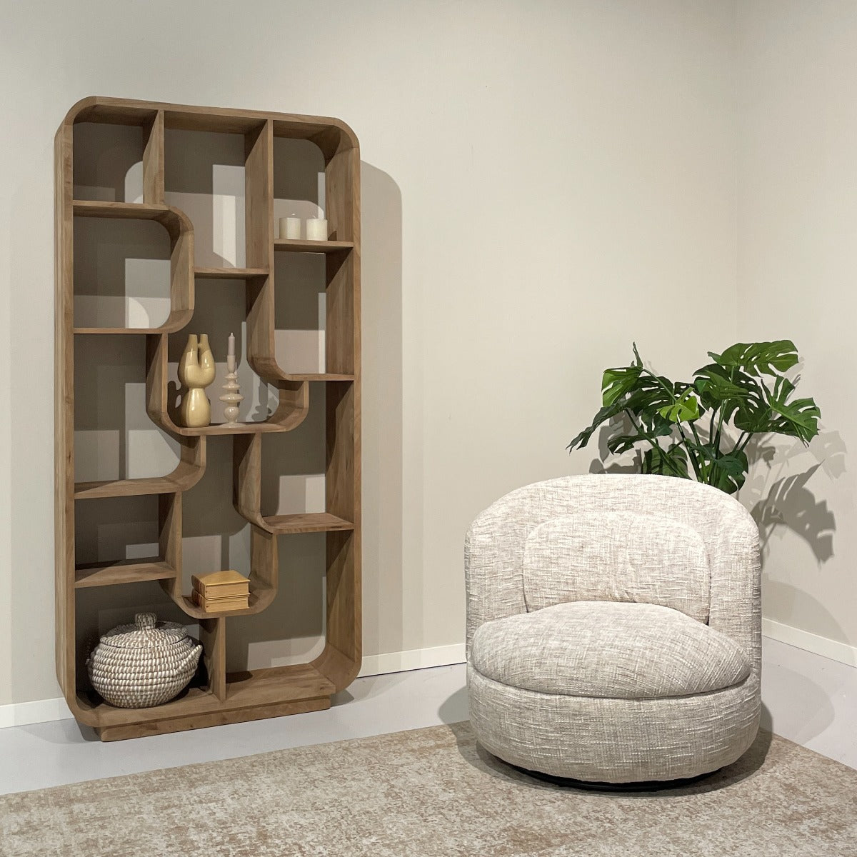 Bücherregal Naturholz-braun, Regal braun Holz massiv, Breite 90 cm