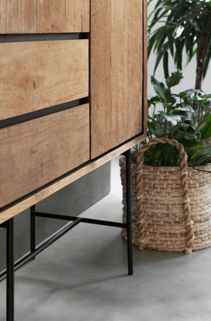 Solid wood display cabinet, display cabinet with metal doors, metal and wood crockery cabinet, width 100 cm