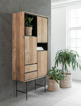 Solid wood display cabinet, display cabinet with metal doors, metal and wood crockery cabinet, width 100 cm