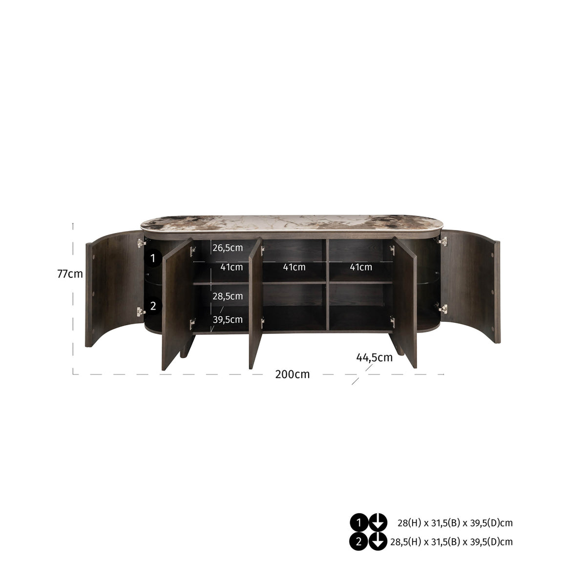 Brown mirrored sideboard, brown mirrored credenza, width 162 cm