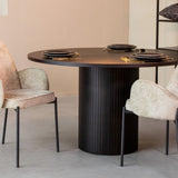 Black round dining table, round black solid wood table, round table solid wood tabletop, diameter 140 cm