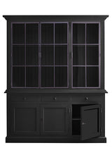 Buffetschrank schwarz Metalltüren Landhaus, Vitrine schwarz Metalltür, Geschirrschrank schwarz Massivholz, Küchenschrank schwarz Landhaus, Breite 186 cm