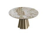 Esstisch rund Keramik taupe, Tisch rund Keramik ausziehbar, Esstisch Gold Marmoroptik Durchmesser 135 cm