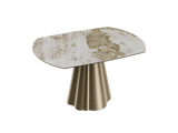 Esstisch rund Keramik taupe, Tisch rund Keramik ausziehbar, Esstisch Gold Marmoroptik Durchmesser 135 cm