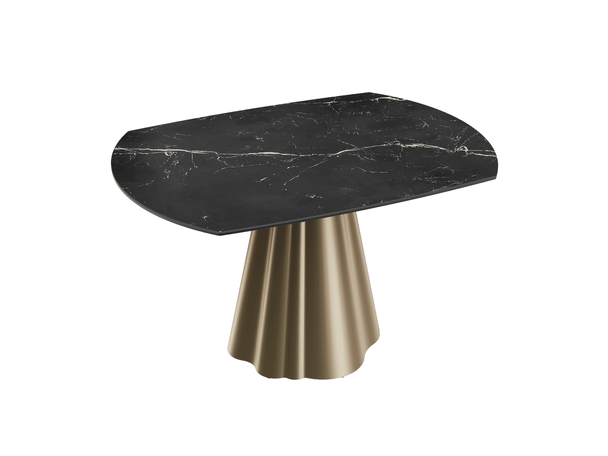Esstisch rund Keramik anthrazit, Tisch rund Keramik ausziehbar, Esstisch Gold Marmoroptik Durchmesser 135 cm