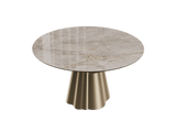 Esstisch taupe rund Keramik, Tisch rund Keramik ausziehbar, Esstisch Gold Marmoroptik Durchmesser 135 cm