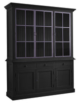 Buffetschrank schwarz Metalltüren Landhaus, Vitrine schwarz Metalltür, Geschirrschrank schwarz Massivholz, Küchenschrank schwarz Landhaus, Breite 186 cm