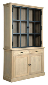 Vitrine Eiche Landhaus,  Geschirrschrank Metall-Türen Eiche Landhaus, Breite 130 cm