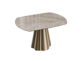 Esstisch taupe rund Keramik, Tisch rund Keramik ausziehbar, Esstisch Gold Marmoroptik Durchmesser 135 cm