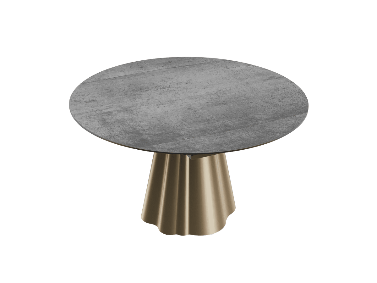 Esstisch grau-Gold rund Keramik, Tisch rund Keramik ausziehbar, Esstisch Gold Marmoroptik Durchmesser 135 cm