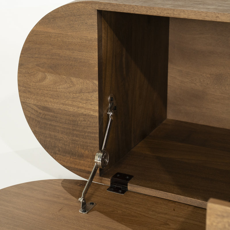 Fernsehschrank oval Holz furniert, TV Schrank Naturholz, Breite 210 cm