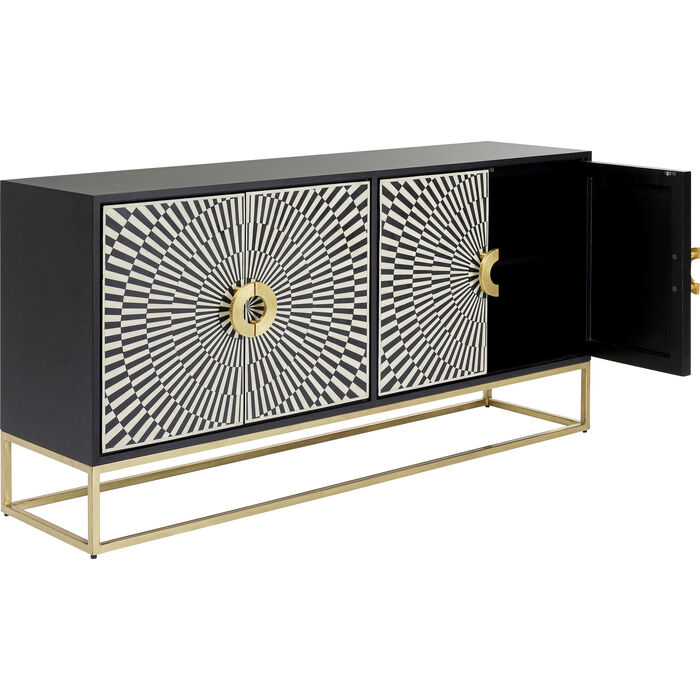 Sideboard weiß-schwarz-Gold, Anrichte Gold schwarz, Breite 160 cm