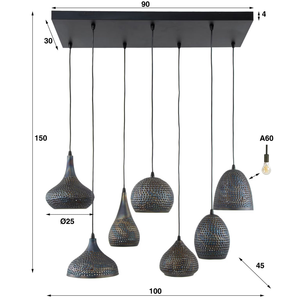 Pendelleuchte Metall Industriedesign, Hängelampe Metall, Breite 90 cm