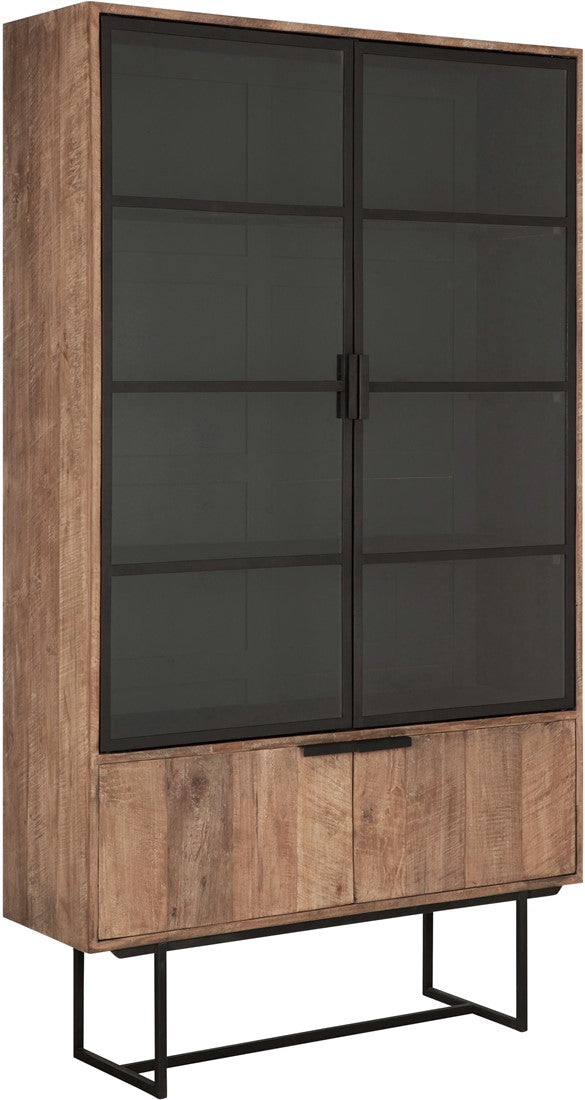 Vitrine Teak-Holz, Geschirrschrank Metall Holz, Breite 120 cm